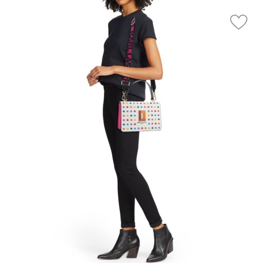 ✨️🩵 Karl Lagerfeld top handle Simone Flap Crossbody satchel Bag Pastel Dot ✨️💛 - Picture 6 of 7
